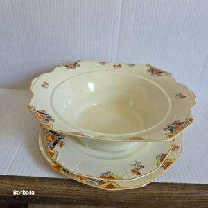 Vintage 30s Alfred Meakin "Balmoral Marigold" Art Deco Berry Bowl & Plates